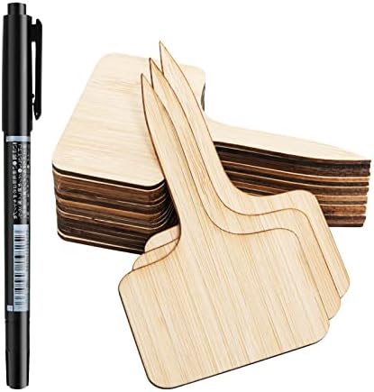 OBTANIM 75 Pack Bamboo T-Type Plant Labels with A Marker Pen, Garden Markers Sign Plant Tags for Seedling Potted Herbs Flowers Vegetables by OBTANIM
