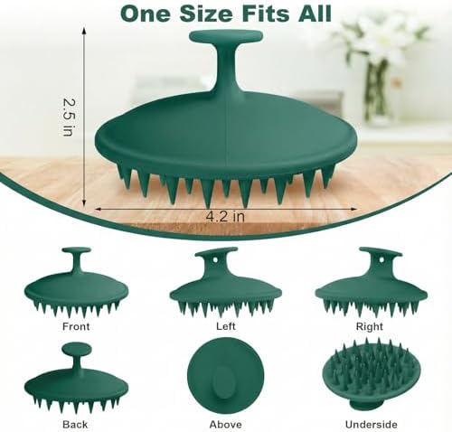 Meartchy Silicone Scalp Massager Shampoo Brush, Scalp Brush for Hair Growth & Dandruff Removal, Hair Scrubber Scalp Stimulator Exfoliator Brush with Soft Bristles for Wet Dry Scalp Care (Dark Green) - Image 2