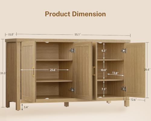 usikey 55" Buffet Cabinet with Storage, 4 Adjustable Shelves - Image 2
