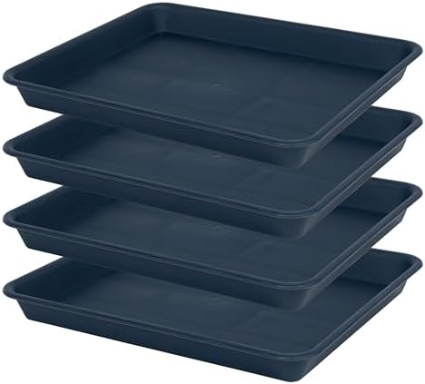VUWEZ 4 Pack Plant Saucer Tray Rectangular, Plant Saucers for Indoors, Heavy Sturdy Plastic Plant Drainage Trays, Plant Drip Trays for Pots, Seed Starter Growing Tray (11 x 9 inch, Blue) by VUWEZ
