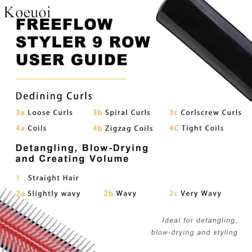 Classic Styling Hair Brush for Wet or Dry Curly Hair. 9 Row Black Brush for Detangling, Separating, Shaping - Image 6