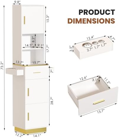 Tall Hair Salon Station for Hair Stylist with Storage (White) - Image 3