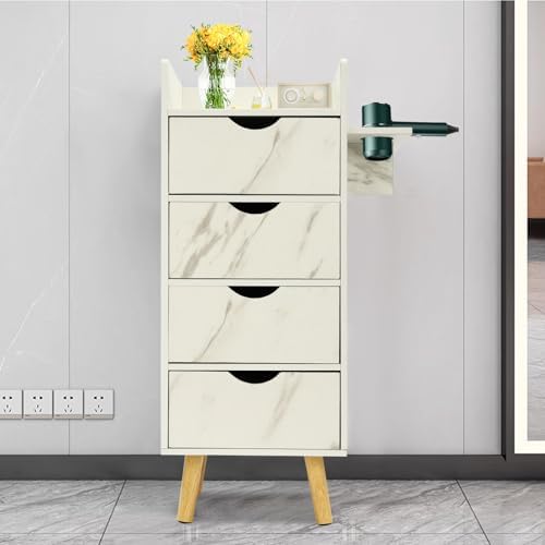 Salon Storage Cabinet with 2 Hair Dryer Holder, Barber Storage Cabinet Hair Stylist Station with 4 Drawers and Raised Table Legs for Beauty Spa Barber Shop (Marble Color) - Image 5