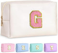 TOPEAST Travel Makeup Bag, Personalized Initial Toiletry Bag w Zipper, Cute Makeup Pouch, PU Leather Waterproof Cosmetic Bag, Birthday Gift for Daughter, Preppy Things for Girls (Pearly White G) by TOPEAST