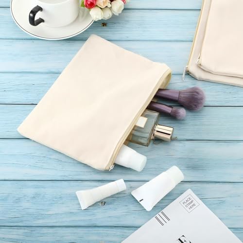 meekoo 16 Pcs Blank Canvas Zipper Pouch Pencil Bag Bulk, S, Beige - Image 6