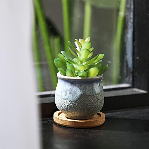 Remerry 18 Pcs Ceramic Small Succulent Pots 2.5 in with Drainage Bamboo - Image 7