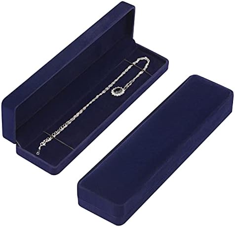 LETURE 2 Pieces Long Velvet Jewelry Chain Necklace Gift Box Set, Bracelet Storage Case, Jewellry Display Box for Wedding, Engagement,Proposal, Birthday and Anniversary (Blue) by LETURE