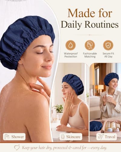Edoneery Shower Caps for Women Reusable Waterproof, Shower Hair Cap - Image 4