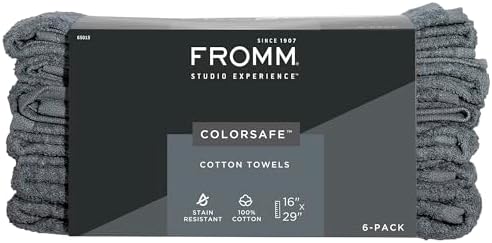 Fromm ColorSafe 100% Cotton Bleach Proof Salon Hair Towels for Hairstylists, Barbers, Spa, Gym in Grey, 16" by 29", 6 Count Absorbent Stain Resistant Towels for Drying Curly, Long, Wavy Hair by Fromm