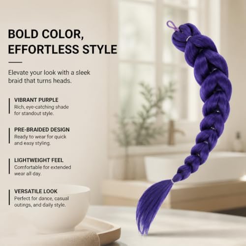 Purple Ponytail Extension Set, 34-Inch Hairpiece with Clips and Storage Bag - Image 5