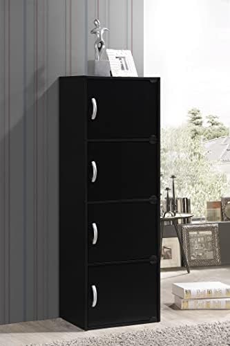 HODEDAH IMPORT 4-Shelf Bookcase Cabinet, Black - Image 5