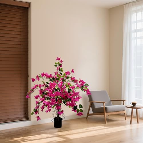 3FT Artificial Bougainvillea Tree – Realistic Faux Bougainvillea Tree with Pink Silk Flowers, Lifelike Artificial Flowering Plant in Pot for Indoor Outdoor Home, Living Room, Porch, Patio Decor - Image 6