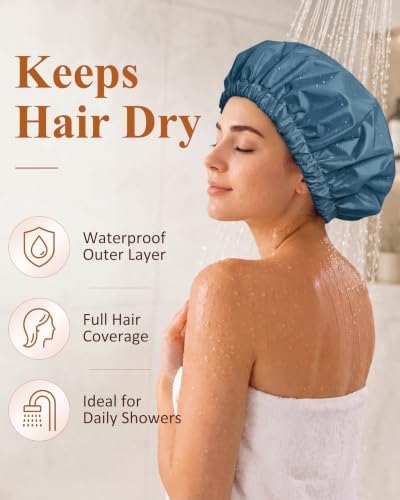 Edoneery Shower Caps for Women Reusable Waterproof, Shower Hair Cap - Image 2