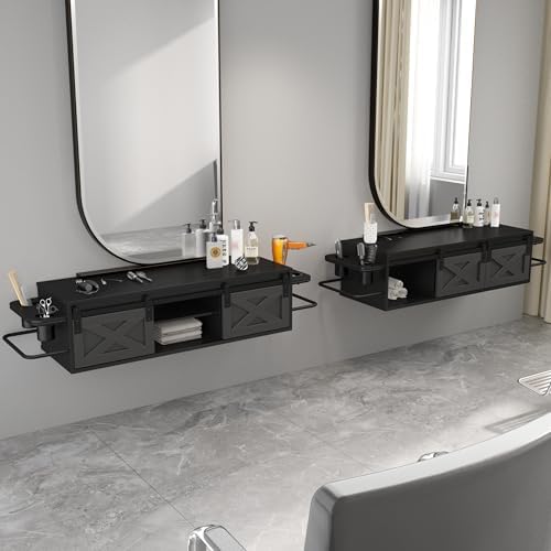 Floating Salon Station with Multifunctional Storage Space, Black - Image 3