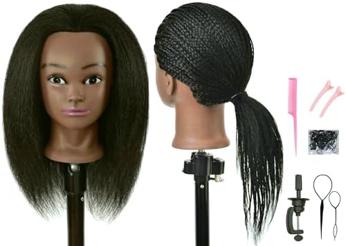 22 Inch Real 100% Human Hair Mannequin Head with Stand for Cosmetology Manikin Practice Training Head Braiding Styling Curling Cutting Updos Display by RYHAIRMannequinHead