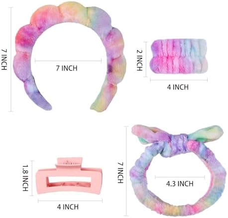 7 Pcs Spa Set, Facial Headband and Wristband Set, Skincare Accessories, College Style Girl Idea Gifts, Hair Accessories for Women and Girls（Tie Dye Colourful ） - Image 6