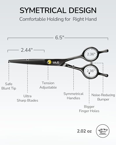 Hair Cutting Scissors, ULG Professional Hair Scissors 6.5” Right-Hand Razor Edge Barber Shears Salon Hair Cutting Shears Made of Japanese Stainless Steel, Hand Sharpened Black - Image 5