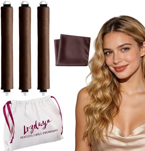 Heatless Curls Overnight Rods Heatless Hair Curler Hair Curlers To Sleep In Heatless Curls Blowout Rods Heatless Curling Rods With Luxury Cloth Bag Scarf For All Hair Types (Brown, 3Rods) by Unknown