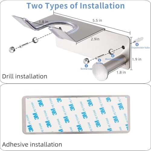 Hair Dryer Holder, Dyson Hair Dryer Holder, Blow Dryer Holder with Cord Hook SUS304 Stainless Steel Wall Mount, Self Adhesive/Screw Space Saving Hairdryer Holder for Bathroom Silver - Image 5
