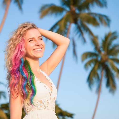 BEAHOT 32 PCS Clip in Colored Hair Extensions, 20 Inch Rainbow Hairpieces - Image 5