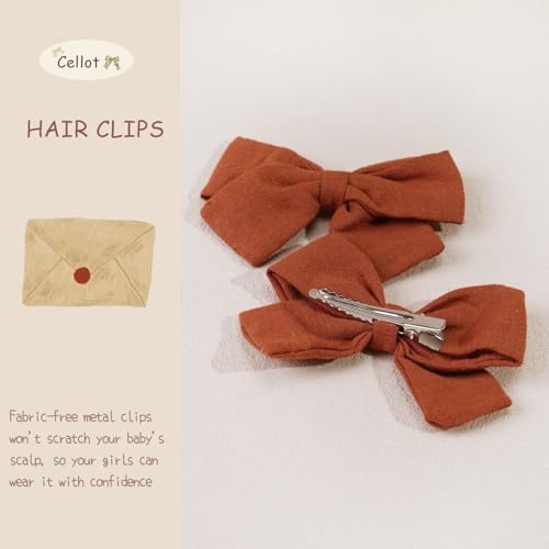 CÉLLOT Girls Hair Bows Linen Fabric 3.5" Bows Alligator Clips for Toddlers - Image 4