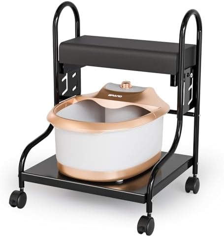 OmySalon Pedicure Cart Foot Bath Trolley, Adjustable Height Salon Trolley with PU Cushion, Portable Nail Esthetician Cart for Manicure & Foot Massage, Beauty Spa Supplies with Locking Wheels (Black) - Image 2