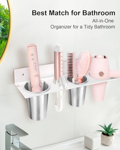 Hair Tool Organizer, Hair Dryer Holder with Heatproof Steel Cups, Acrylic Vanity Organizer for Curling Iron, Flat Iron & Hair Brushes, Perfect for Bathroom (White, Oversized) - Image 7