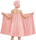 Women's Bath Towel Wrap with Hair Towel, Adjustable Soft Microfiber – Pink by HJMJY