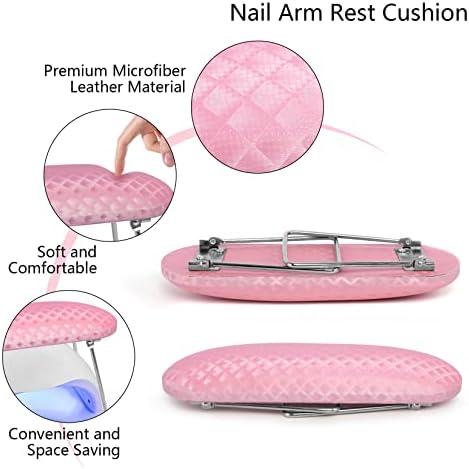Krofaue Arm Rest for Nails Tech, Professional Microfiber Leather Nail Hand Rest Stand Arm Rest for Acrylic Nails Cushion Hand Holder with Non-slip - Nail Technician Use Must Have (Pink) - Image 3