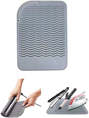 Heat Resistant Glove with Silicone Bump Mat for Curling Iron, Hair Straightener, Flat Irons - 9 x 6.5 Food Grade Mat, Grey - Image 5
