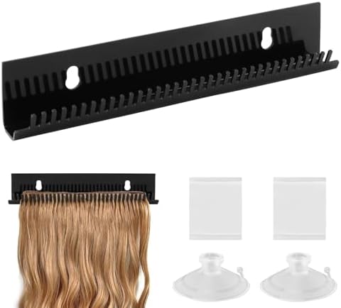 Hair Extension Holder for Styling, Hair Extension Hanger Braiding Hair Rack w/2 Suction Cups, Hair Extension Display Hair Hanger Tool for Washing, Coloring and Blow-Drying of Weft(COLOR:Black) by Unknown