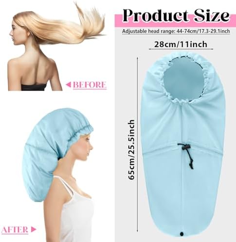 2 Pcs Large Shower Cap for Braids, Extra Long Shower Cap for Women Long Hair & Locs, Waterproof Hair Bonnets for Dreadlocks Drawstring Bath Caps for Women & Men (Pink, Light Blue) - Image 2