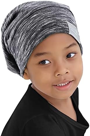 Kids Beanie Sleep Hats Bonnet for Night Sleeping Cap Silky Lined Satin Bonnet with Adjustable Elastic Band for Teens Toddler Child Natural Curly Frizzy Hair Cover(Grey Pale) - Image 5