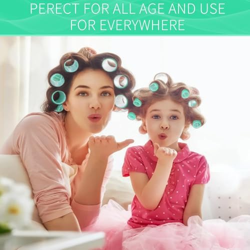 Hair Rollers, 12 Pack Self Grip Salon Hairdressing Curlers, DIY Curly Hairstyle, Large Rollers 1.57In Green - Image 7