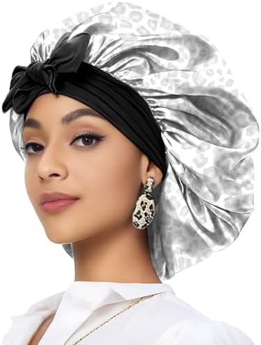 Satin Hair Braid Bonnet for Sleeping Double Layer Elastic Wide Soft Tie Band Hair Silk Lined Sleep Cap Women Girls by Deokke