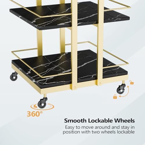 Esthetician Cart with Wheels Utility Salon Rolling Trolley, Black Gold Mobile Storage Organizer for Beauty Spa Cosmetology Massage, Tattoo Manicure Facial Tool Holder Station - Image 7