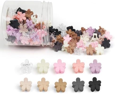 100Pcs Colorful Mini Flower Hair Clips Set, TEBIEKOY Small Hair Clips Mini Mouse Ear Hair Claw Clip Cute Jaw Clips Hair Pins Hair Barrettes Tiny Flower Hair Accessories for Women (Neutral) by TEBIEKOY
