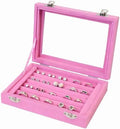 Jewelry Box Rings Organizer Tray 7 Slots Velvet Earring Storage Box With Transparent Lid Jewelry Display Case for Women (Light Pink) by EONGOA