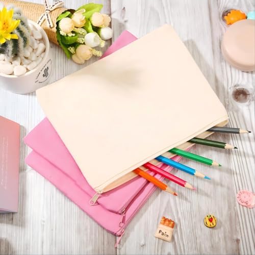 meekoo 16 Pcs Blank Canvas Zipper Pouch Pencil Bag Bulk, L, Beige and Pink - Image 4
