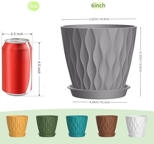 6 Inch Plant Pots, 6 Pack Indoor Flower Pots, Planters with Drainage Holes and Trays for Orchids, Violets, Succulents, Herbs, and Other Plants,Corolful - Image 2