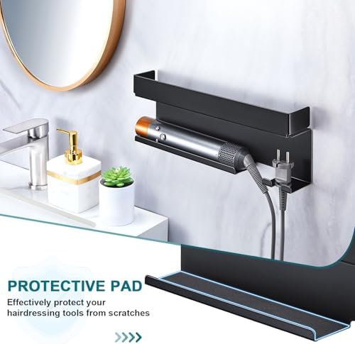 Hair Tool Organizer Wall Mount, Hair Dryer Holder for 7 in 1 Curling Iron Styler Attachment Storage, Curling Iron Holder Black, Adhesive Hair Straightener Holder for Bathroom - Image 6