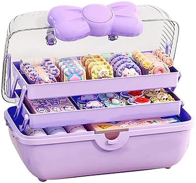 Cute Hair Accessories Organizer 3-Layers Kids Jewelry Storage Box Plastic Hair Accessories holder for Girls (Purple, 10.8 x 5.7 x 5.9 Inch) by GKWW