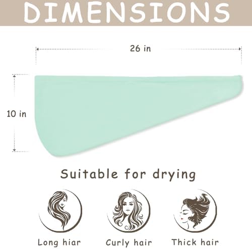 3 Pack Microfiber Hair Towel Wrap for Women, Fast Drying Hair Turban with Button, Anti-Frizz Large Hair Towel for All Hair Styles, Soft & Absorbent Hair Drying Towel (Pink, Khaki, Green) - Image 2