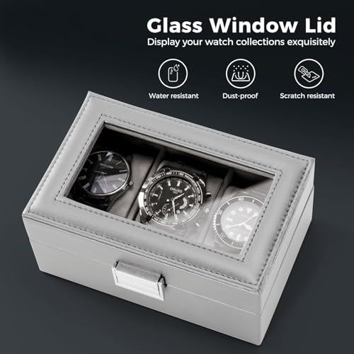 ProCase Watch Box, 3 Slot Mens Watch Display Case, Grey - Image 3