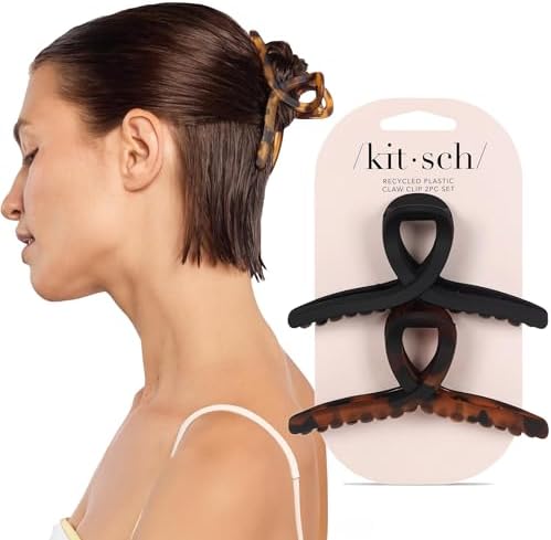 Kitsch Large Loop Hair Clips for Women - Tortoise & Black, 2 Pcs by Kitsch