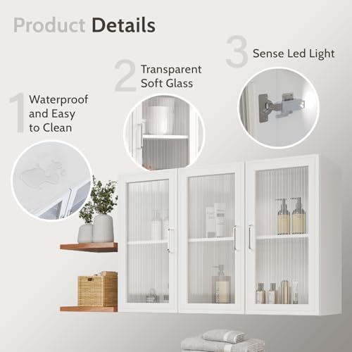 Furnaza 36" W LED Wall Storage Cabinets with Adjustable Shlelf - Image 5
