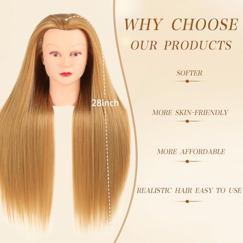 28 Inch Mannequin Head with 80% Human Hair Face Mannequin Head for Hair styling Practice - Curling, Braiding, Cutting Multiple Hair Colors with Table Clamp Stand for Kids and Professionals - Image 3