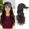 Hat Wig Baseball Cap with Long Wavy Wig Layered Highlights Burgundy Hair by Yunkang
