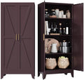 Metal Pantry Cabinet, Cherry Red Kitchen Storage Cabinets with 2 Barn Door by COFAR