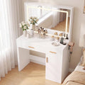 DUMOS 35" Large Vanity Desk with LED Lights Mirror & Charging Station by DumosLifestyle